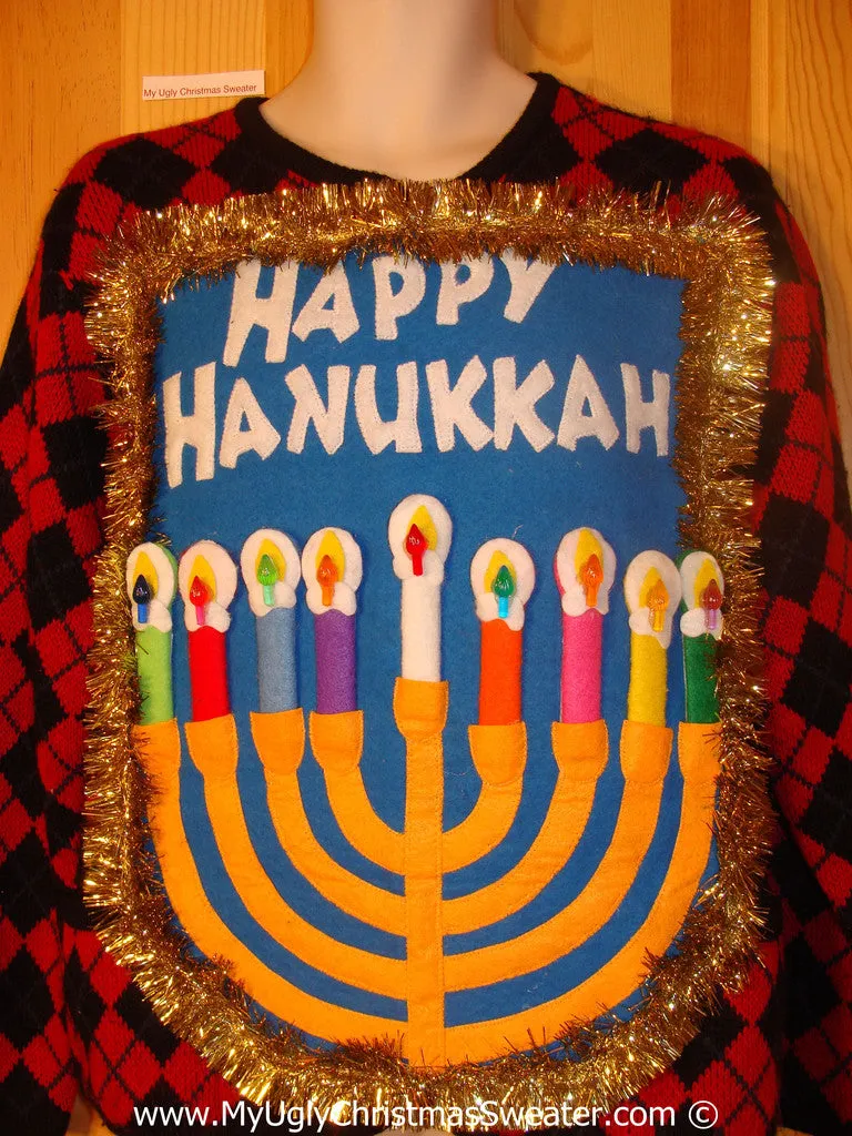 Ugly Christmas Sweater Party Hanukkah Sweater  Menorah (j283)