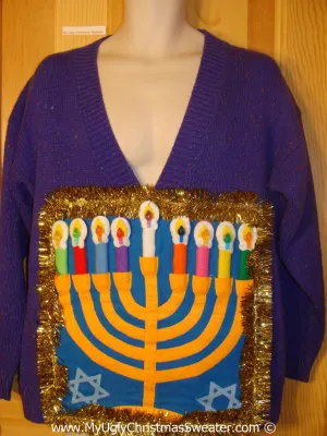 Ugly Christmas Sweater Party Hanukkah Sweater  Menorah (j284)