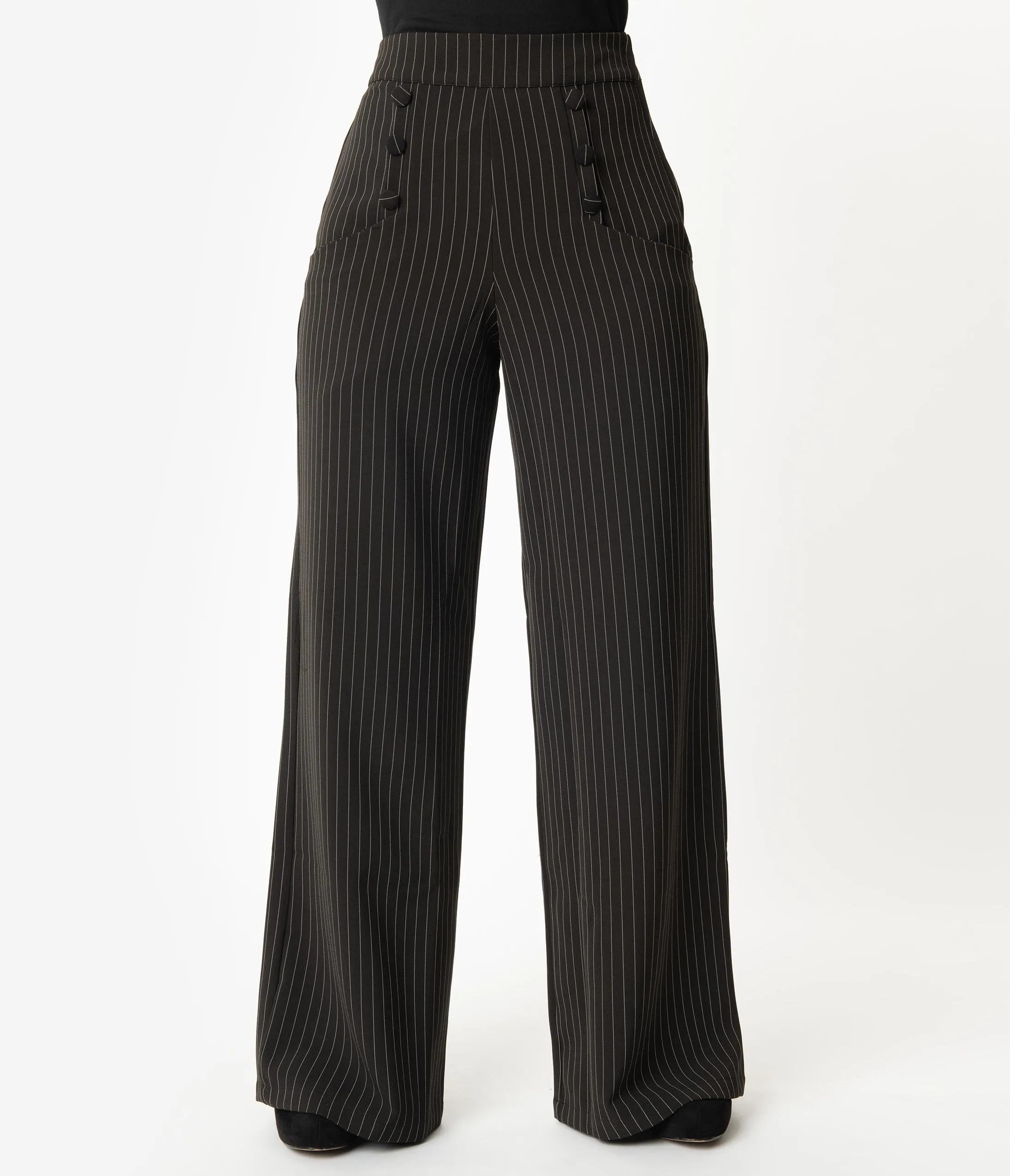 Unique Vintage 1940s Black Pin Stripe High Waist Ginger Pants