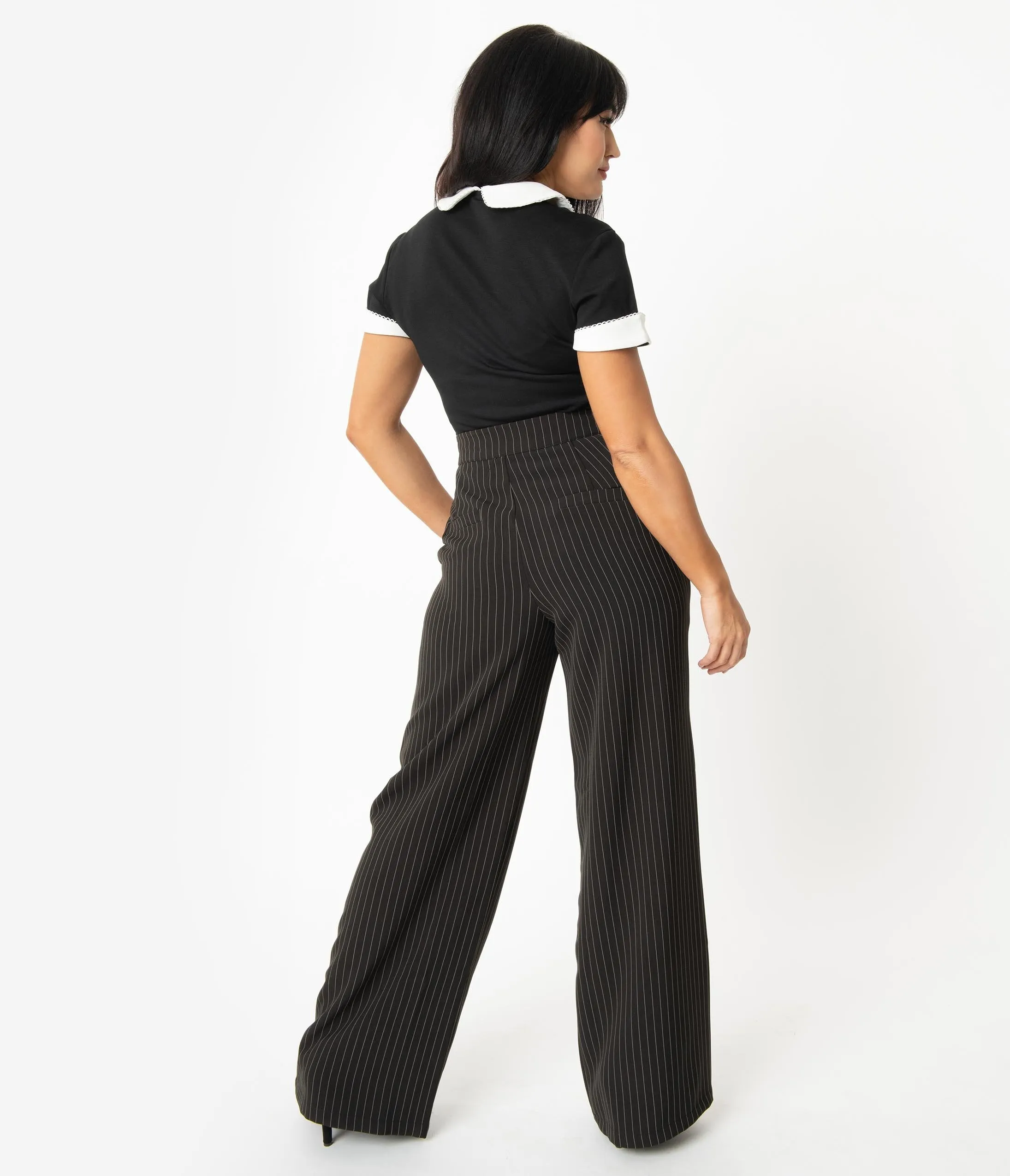 Unique Vintage 1940s Black Pin Stripe High Waist Ginger Pants