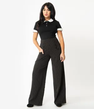 Unique Vintage 1940s Black Pin Stripe High Waist Ginger Pants