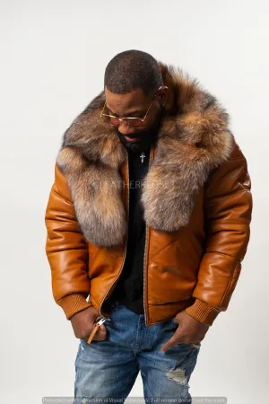 V-Bomber Leather Premium Full Fox Fur Collar [Saddle Brown]