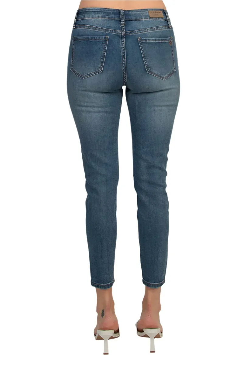 Velvet Heart Mid Waist Skinny Jeans Stretch Button & Zipper Fly Closure Denim Pants with Pockets