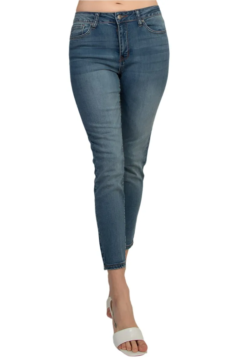 Velvet Heart Mid Waist Skinny Jeans Stretch Button & Zipper Fly Closure Denim Pants with Pockets