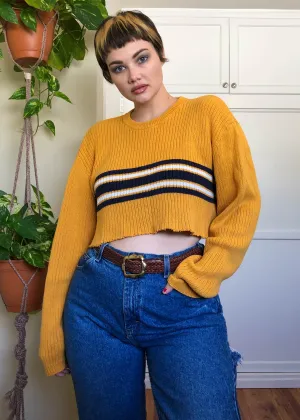 Vintage Marigold Striped Raw Crop Sweater - XL/2X/3X