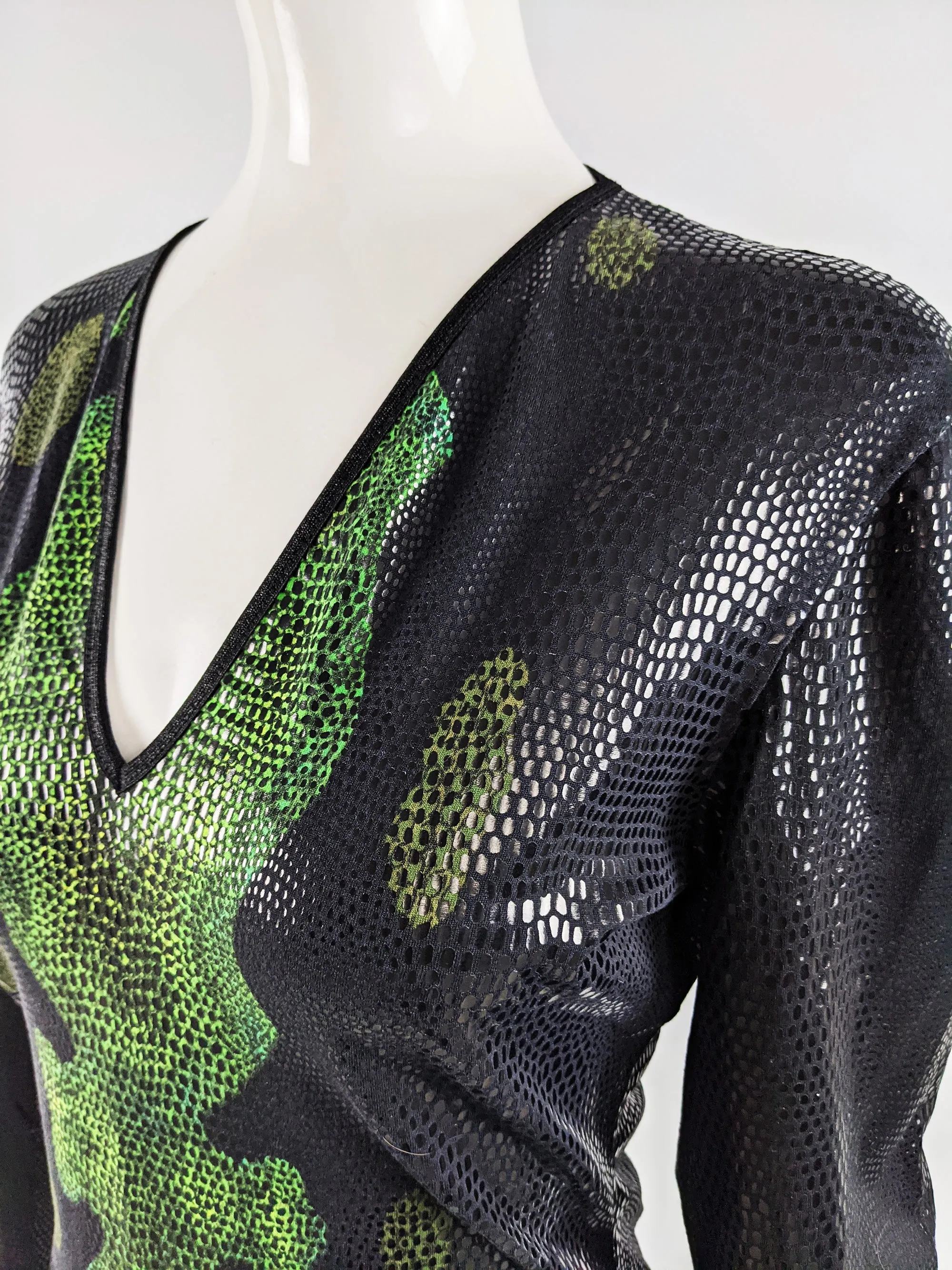 Vintage Womens Snakeskin Print Rubber Scale Effect Bodysuit, 1990s