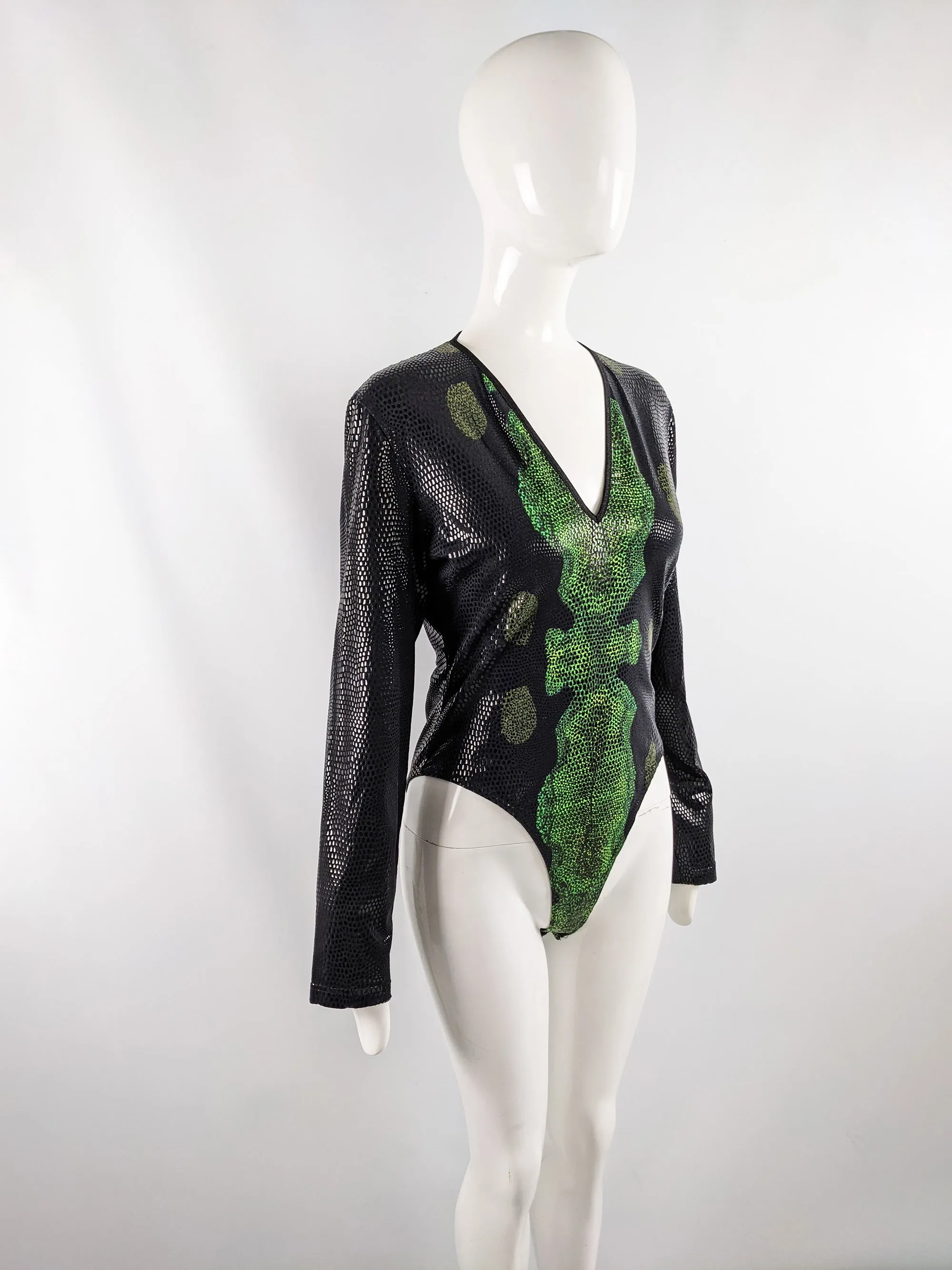 Vintage Womens Snakeskin Print Rubber Scale Effect Bodysuit, 1990s