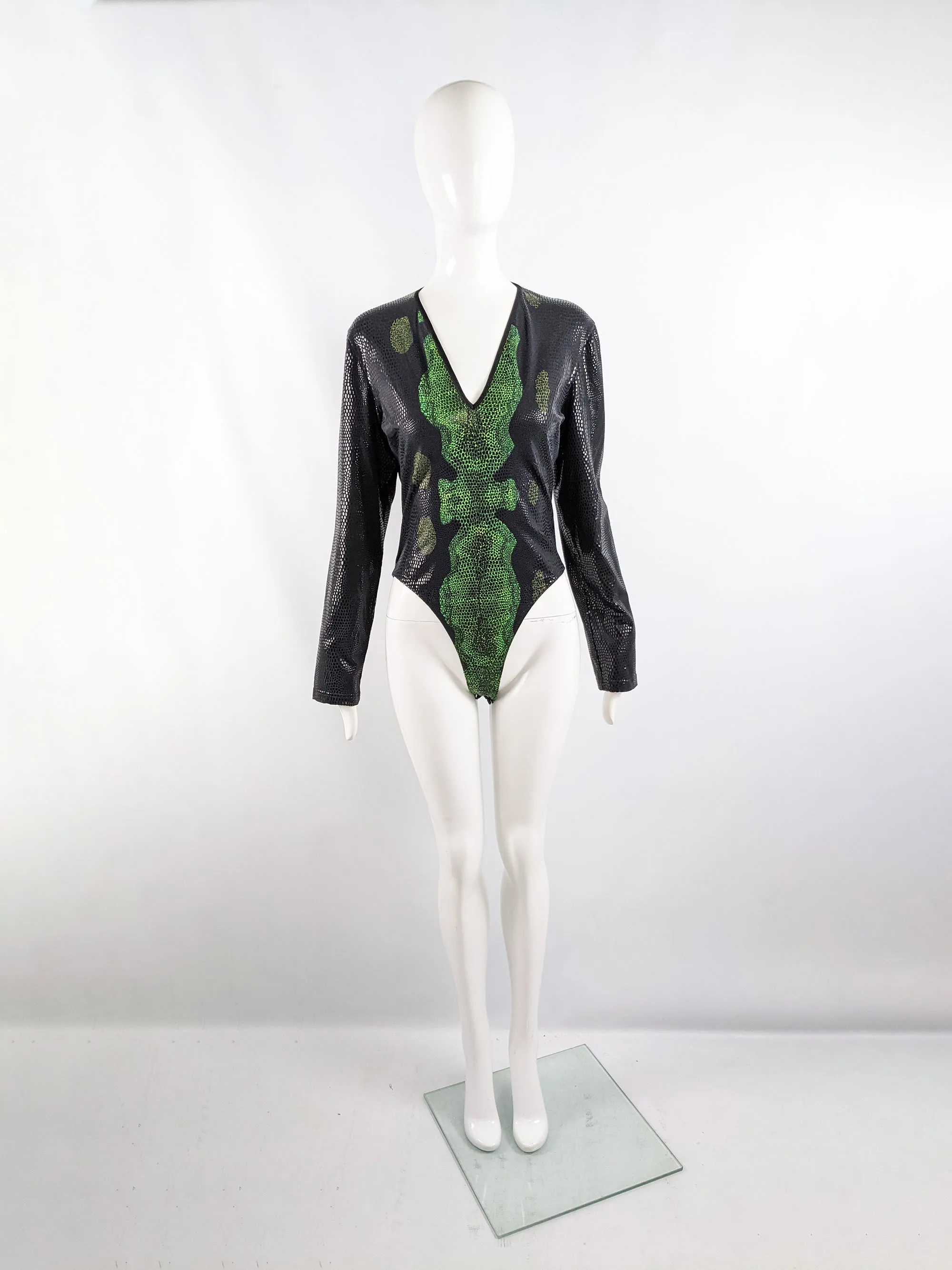 Vintage Womens Snakeskin Print Rubber Scale Effect Bodysuit, 1990s