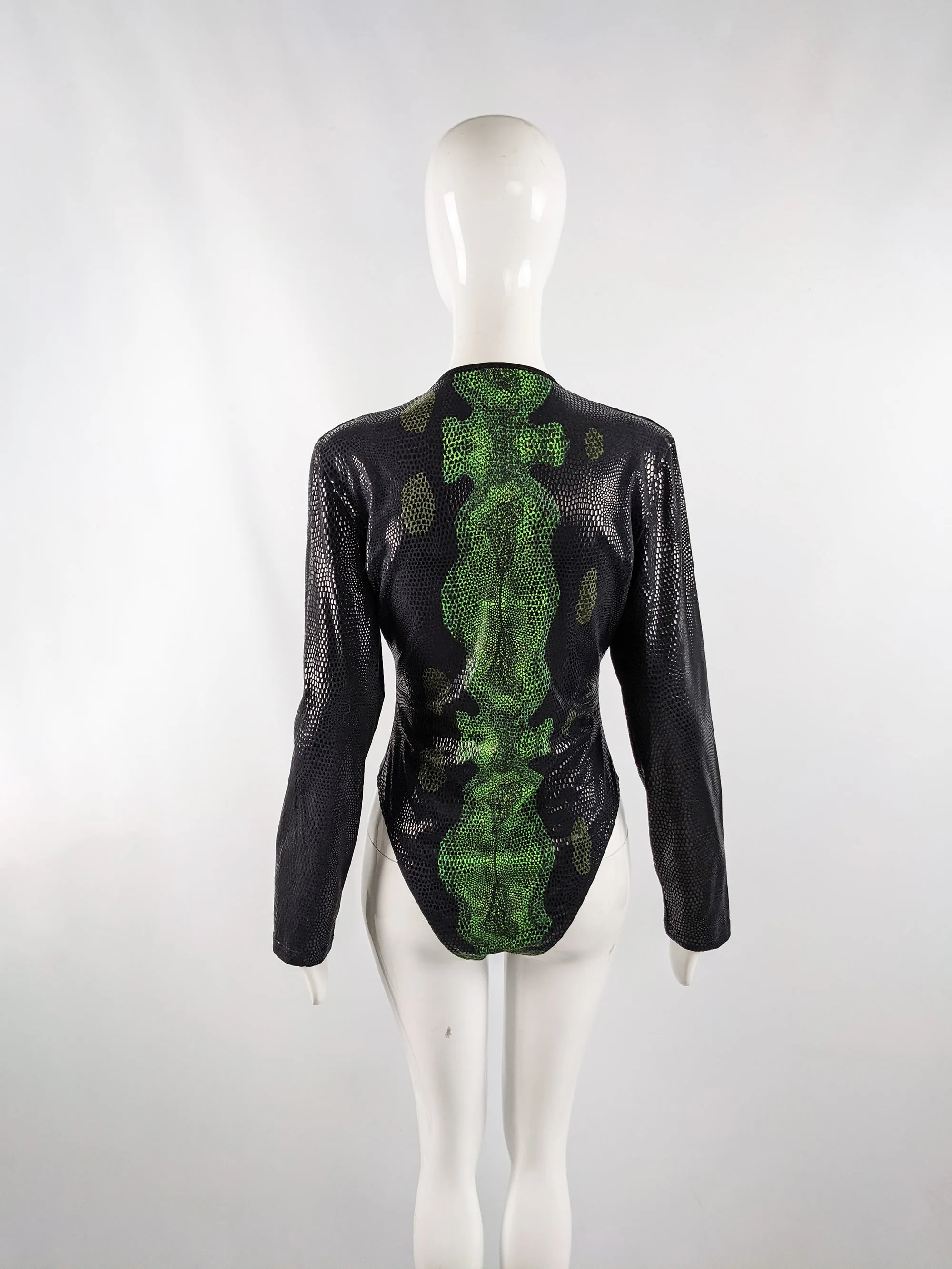 Vintage Womens Snakeskin Print Rubber Scale Effect Bodysuit, 1990s