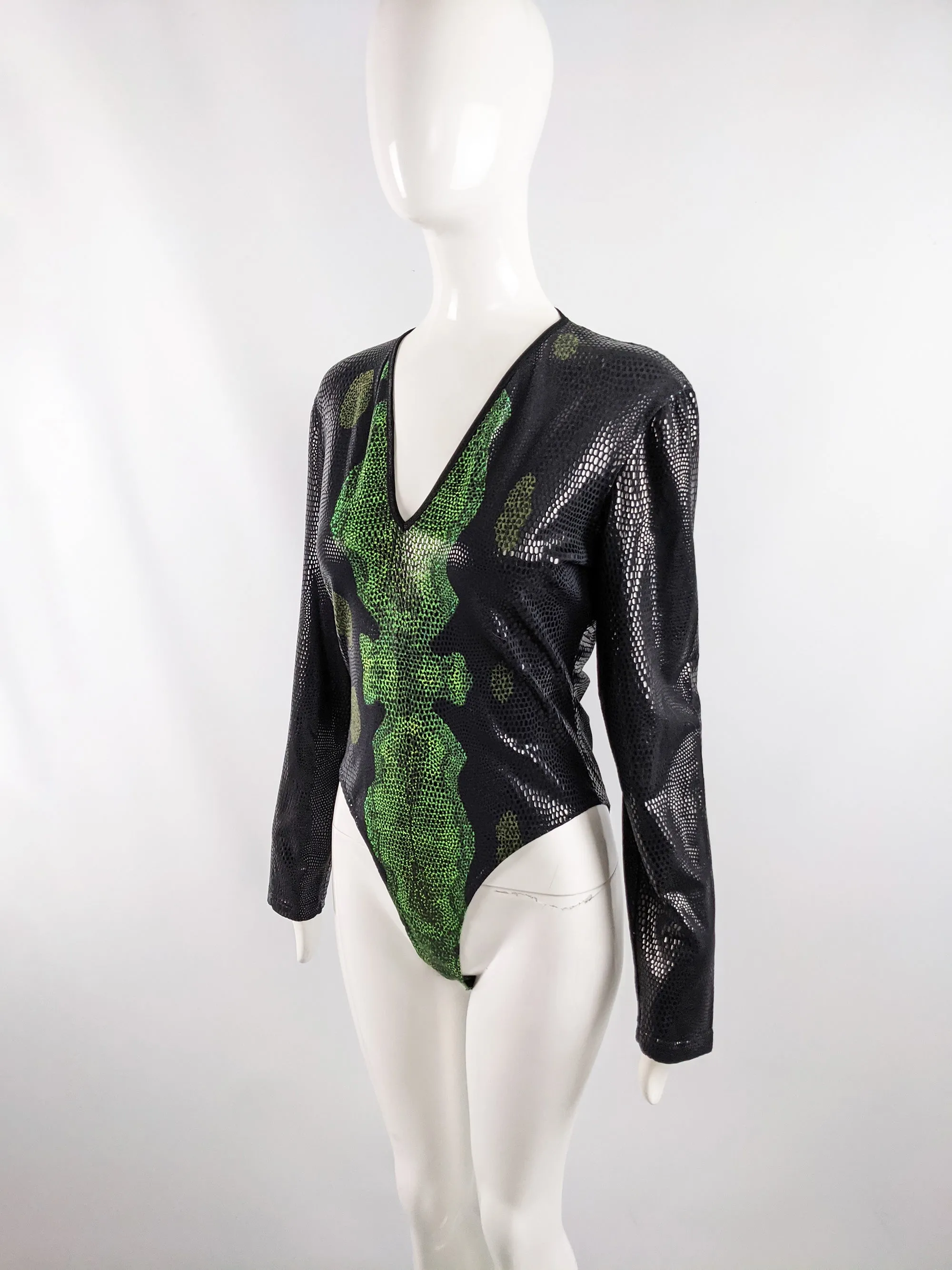 Vintage Womens Snakeskin Print Rubber Scale Effect Bodysuit, 1990s