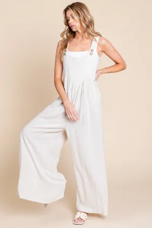 Wide Leg Washed Linen Overalls Jumpsuit