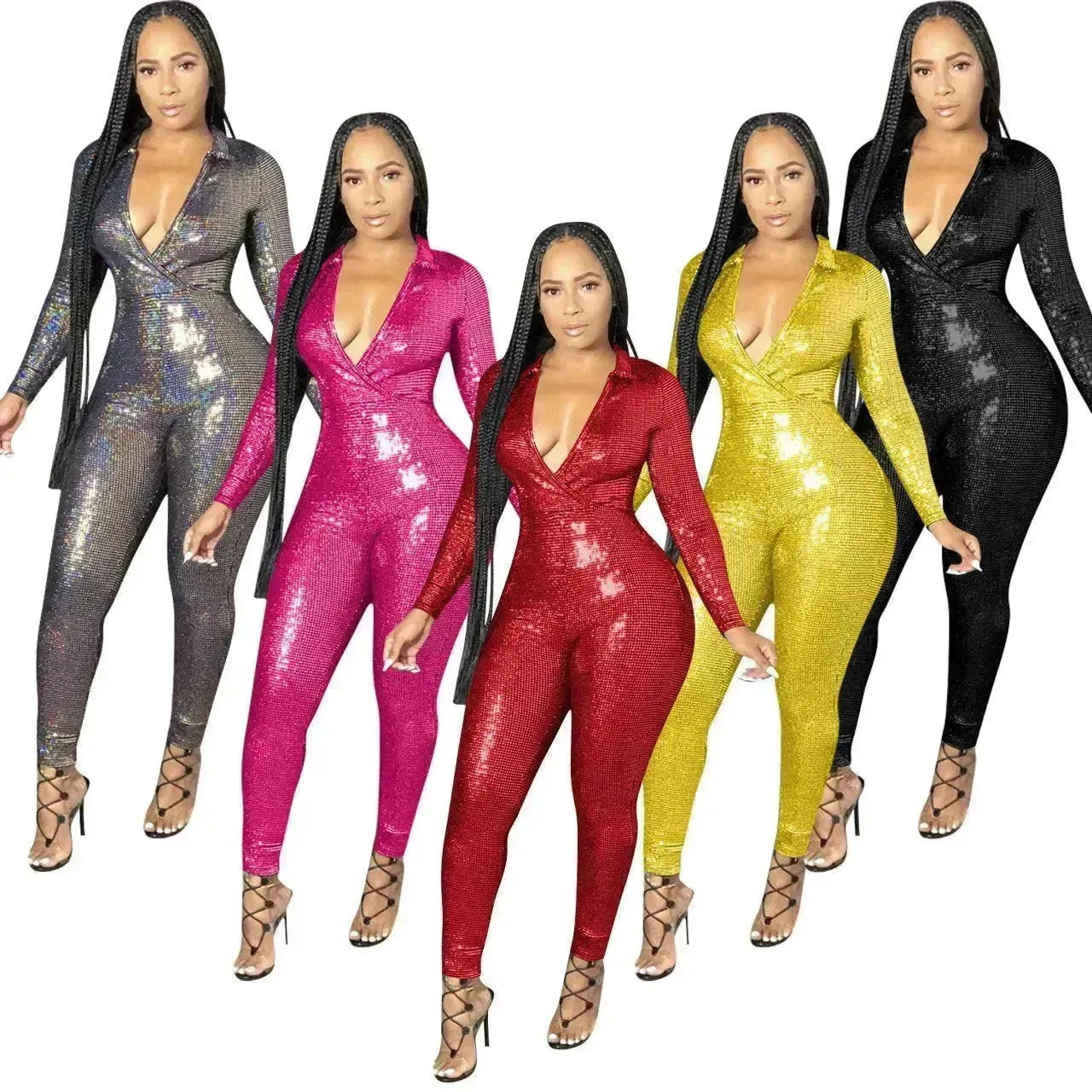 Women's Deep V Bronzing Jumpsuit