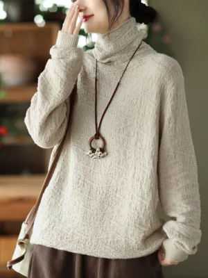 Women's Double-knit Turtleneck Knitted Loose and Thin Pullover Top