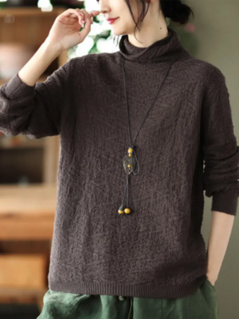 Women's Double-knit Turtleneck Knitted Loose and Thin Pullover Top