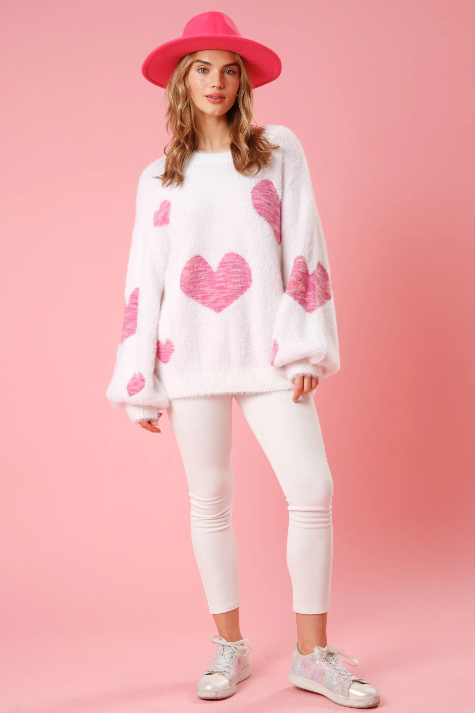 Women's Heart Print Sweater, Women's Heart Pattern Sweater, Women's Valentines Day Sweater