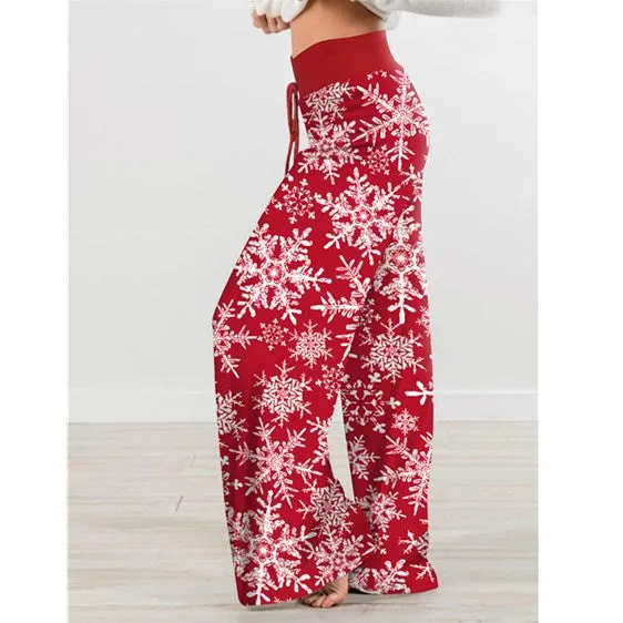 Women's Tied High Waist Christmas Printed Casual Trousers