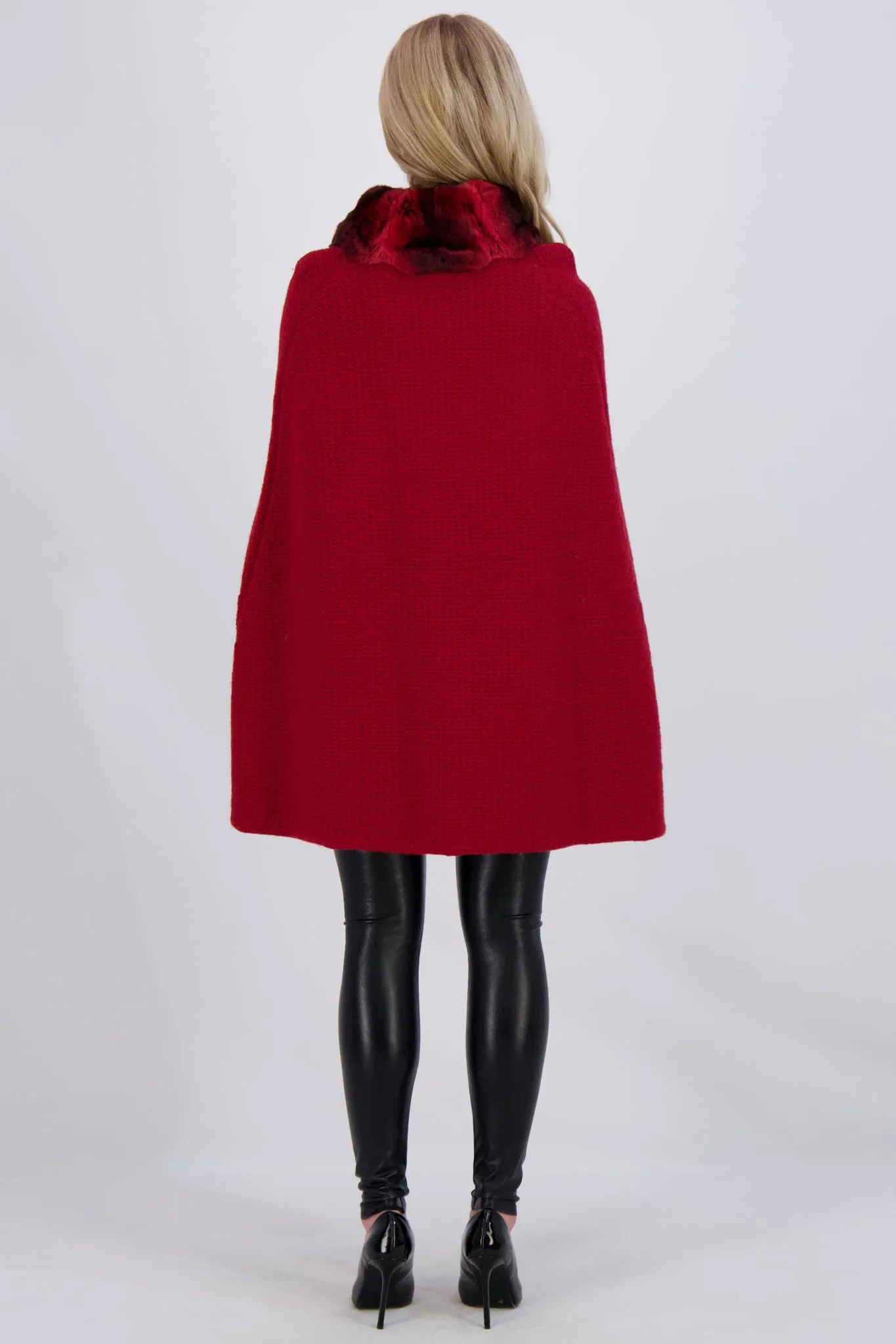 WOOL AND CASHMERE CAPE WITH CHINCHILLA TUXEDO COLLAR