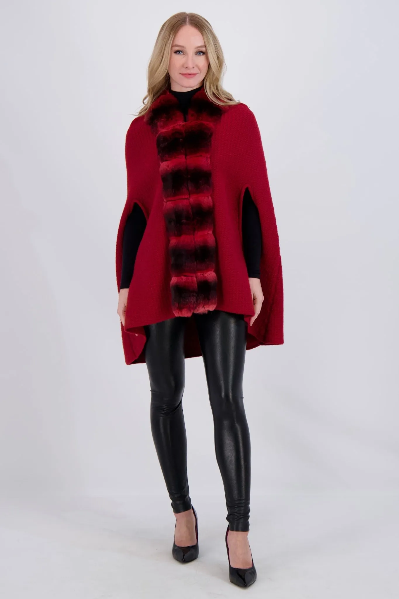 WOOL AND CASHMERE CAPE WITH CHINCHILLA TUXEDO COLLAR