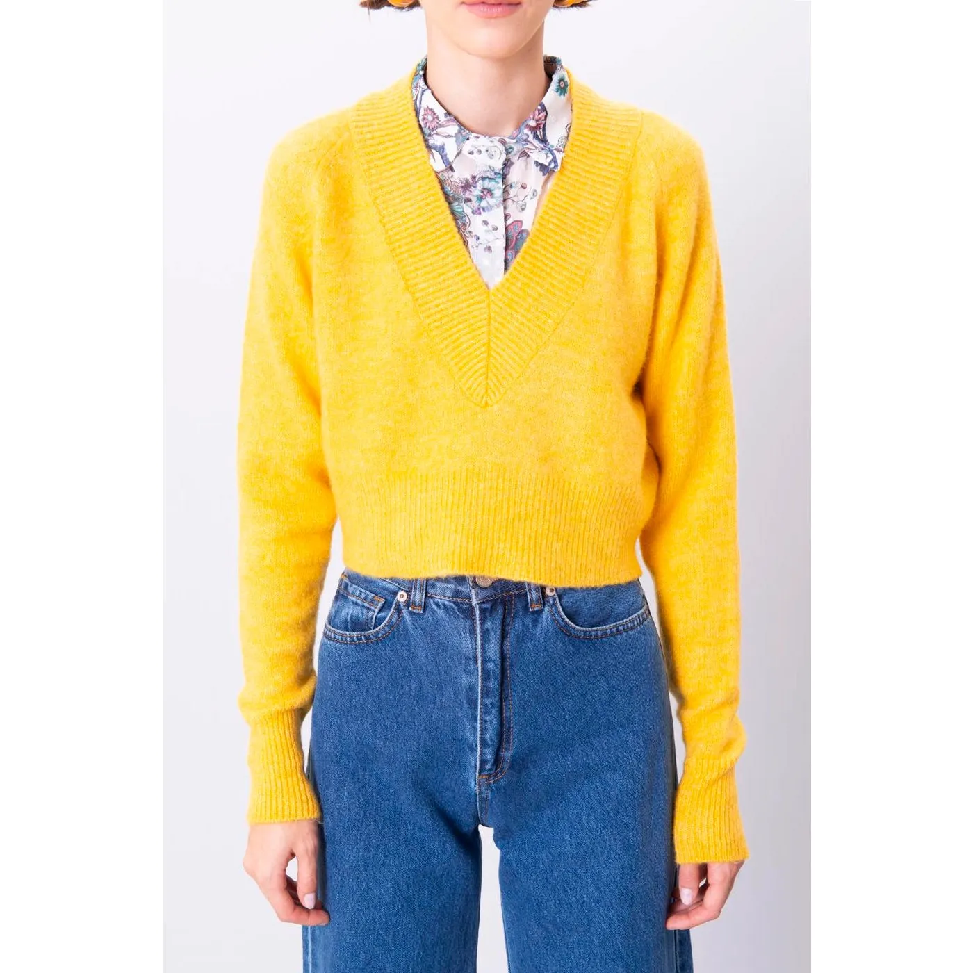 Yellow V-Neck Crop Sweater