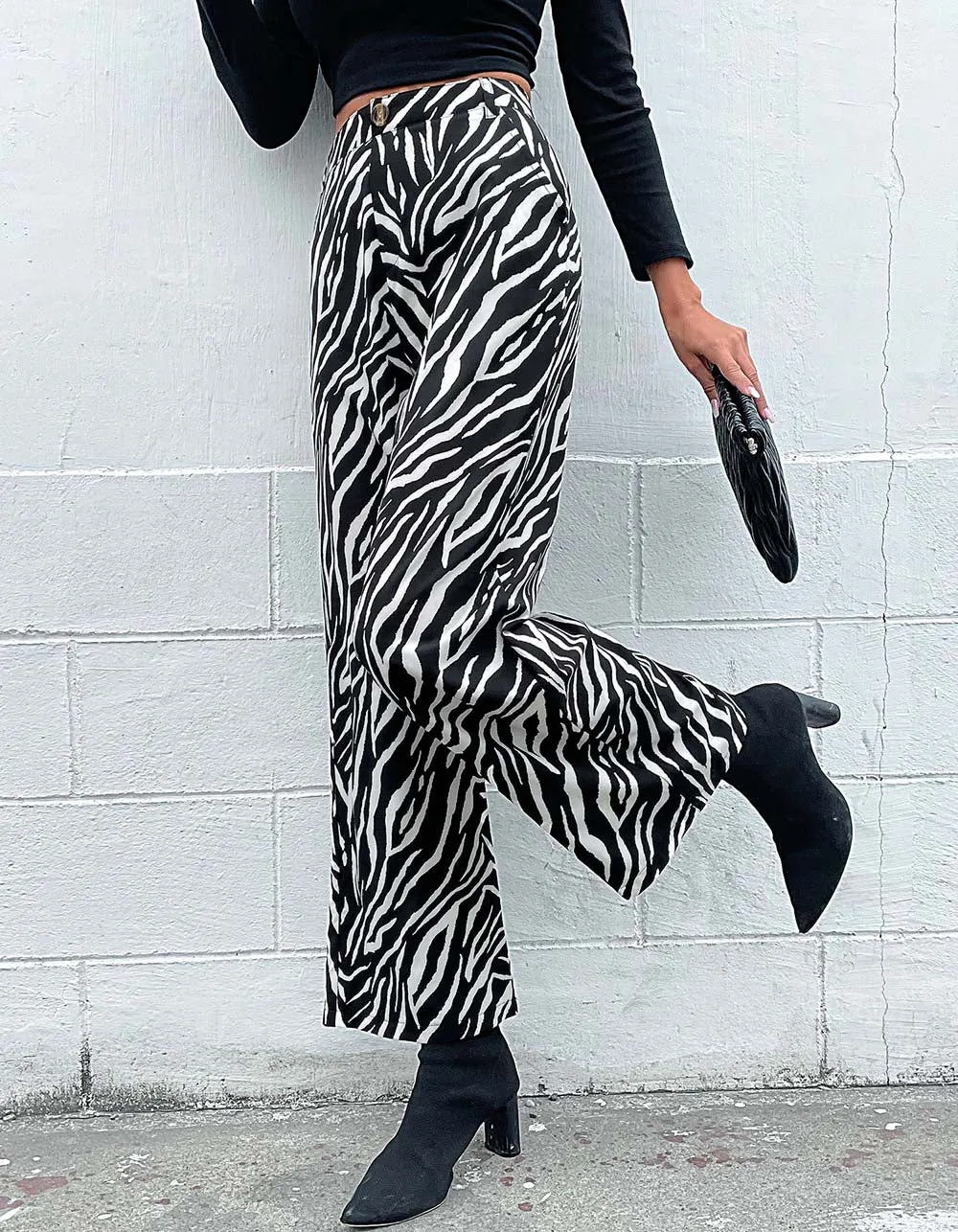 Zebra Print High Waist Wide-Leg Pants