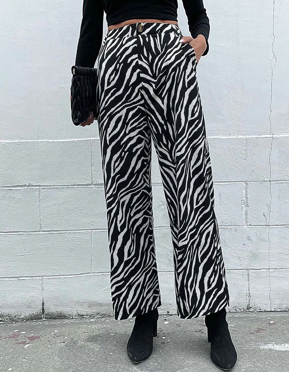 Zebra Print High Waist Wide-Leg Pants