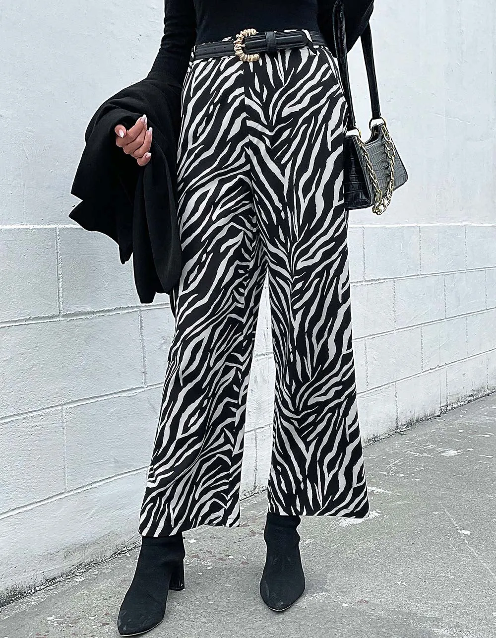 Zebra Print High Waist Wide-Leg Pants