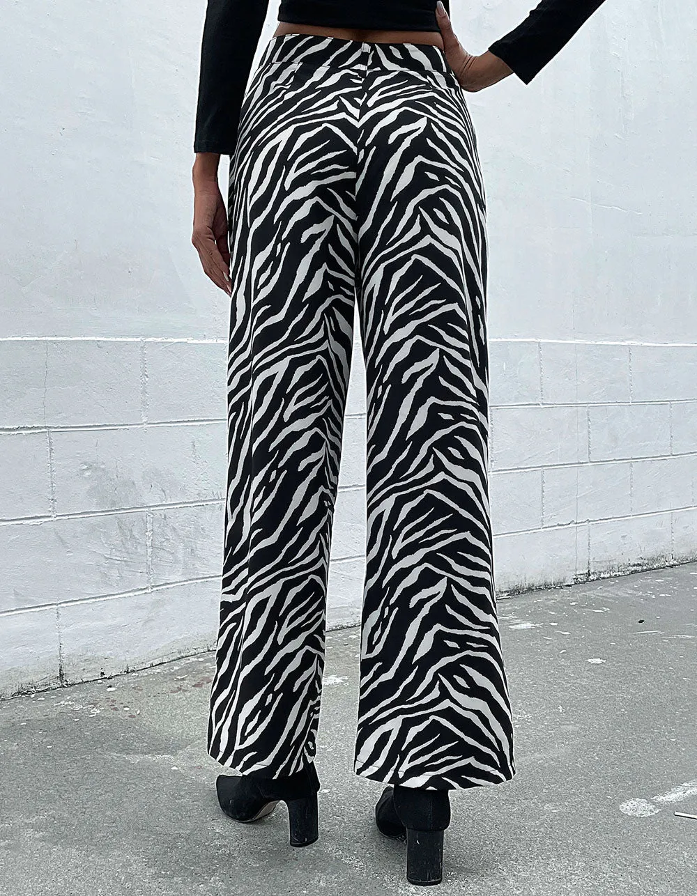 Zebra Print High Waist Wide-Leg Pants